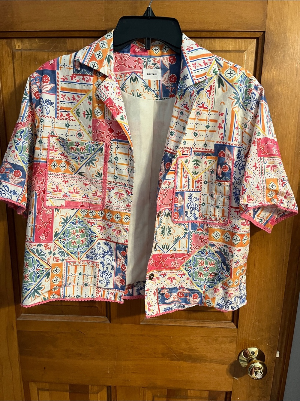Short-Sleeve Patchwork Shirt Jacket in Multicolor